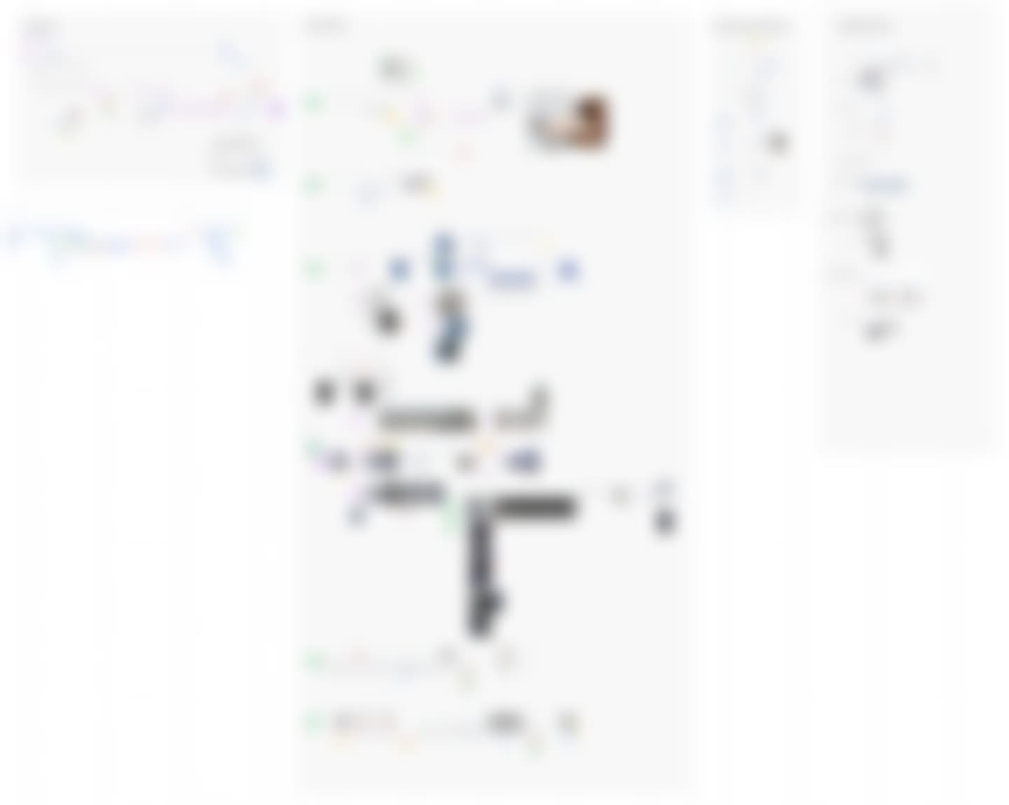 A large board of phone screens joined by lines, blurred so no screen can be read.
